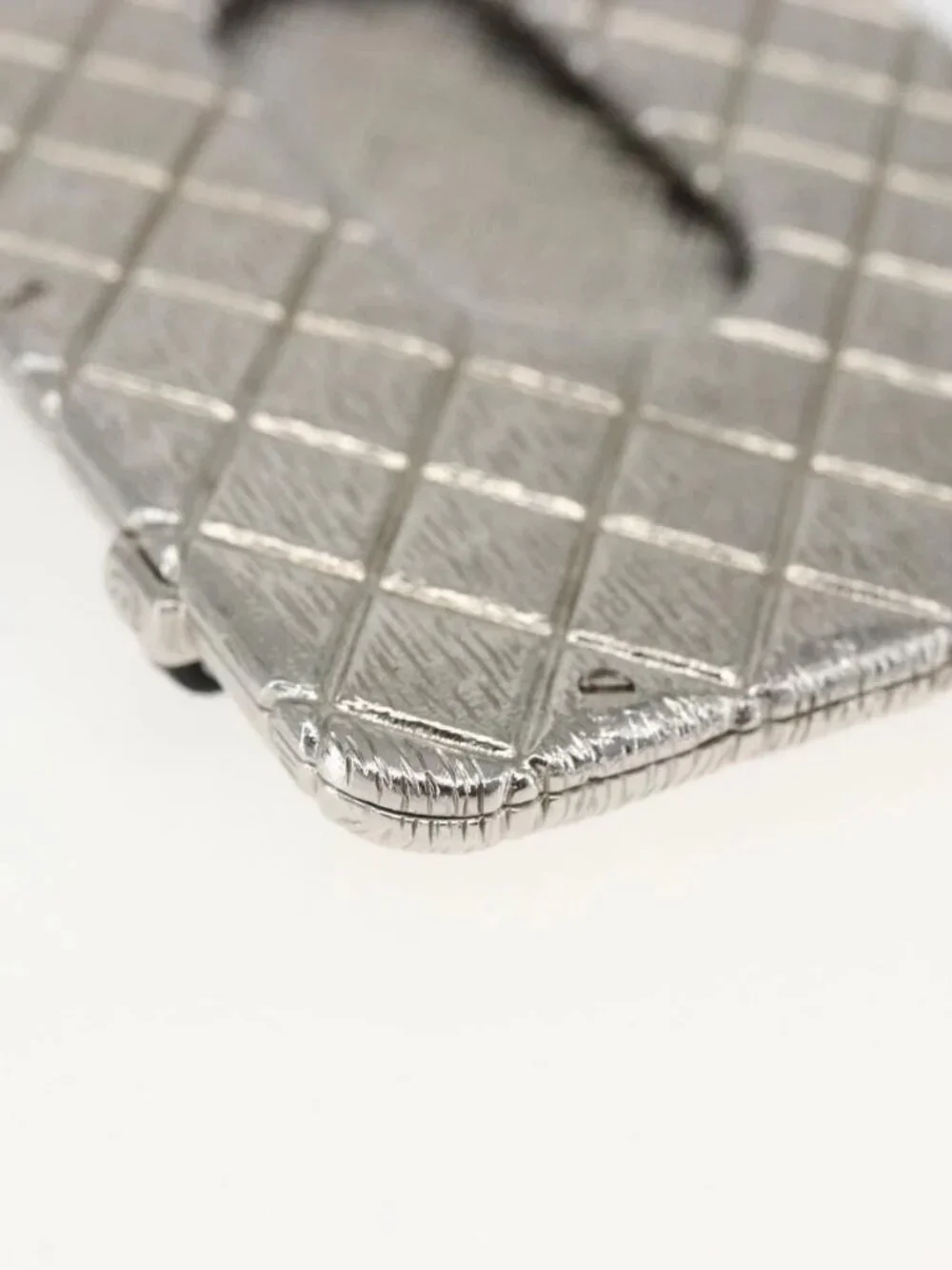 CHANEL Chain Neck Card Case metal Silver tone CC Auth 164711SM